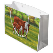Hereford-Koe en Cute Calf in zomerperiode Groot Cadeauzakje (Achterkant Gekanteld)