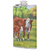 Hereford-Koe en Cute Calf in zomerperiode Heupfles (Links)