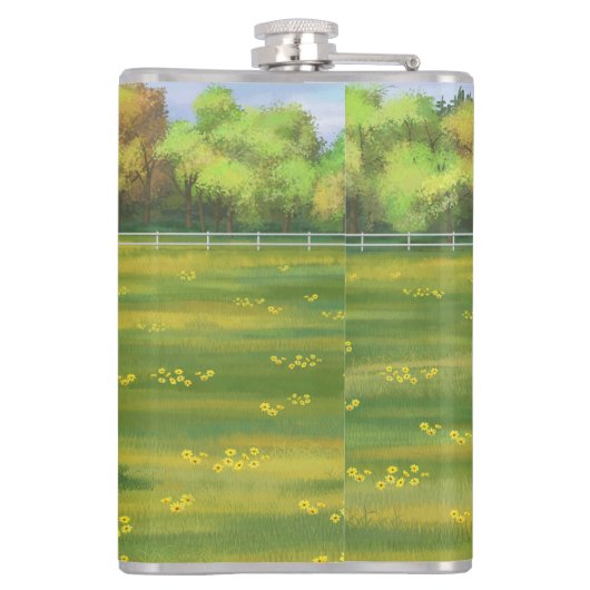 Hereford-Koe en Cute Calf in zomerperiode Heupfles (Achterkant)