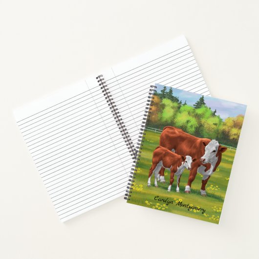 Hereford-Koe en Cute Calf in zomerperiode Notitieboek (Binnen)
