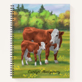 Hereford-Koe en Cute Calf in zomerperiode Notitieboek (Voorkant)