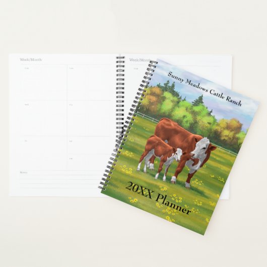 Hereford-Koe en Cute Calf in zomerperiode Planner (Display)