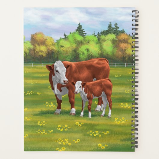 Hereford-Koe en Cute Calf in zomerperiode Planner (Achterkant)