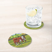 Hereford-Koe en Cute Calf in zomerperiode Ronde Kartonnen Onderzetter (Insitu)