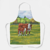 Hereford-Koe en Cute Calf in zomerperiode Schort (Voorkant)