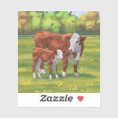 Hereford-Koe en Cute Calf in zomerperiode Sticker (Vel)