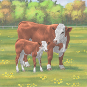 Hereford-Koe en Cute Calf in zomerperiode Sticker