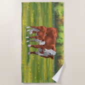 Hereford-Koe en Cute Calf in zomerperiode Strandlaken (Voorkant)