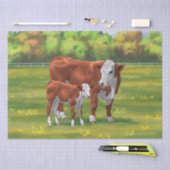 Hereford-Koe en Cute Calf in zomerperiode Tissuepapier (Craft)
