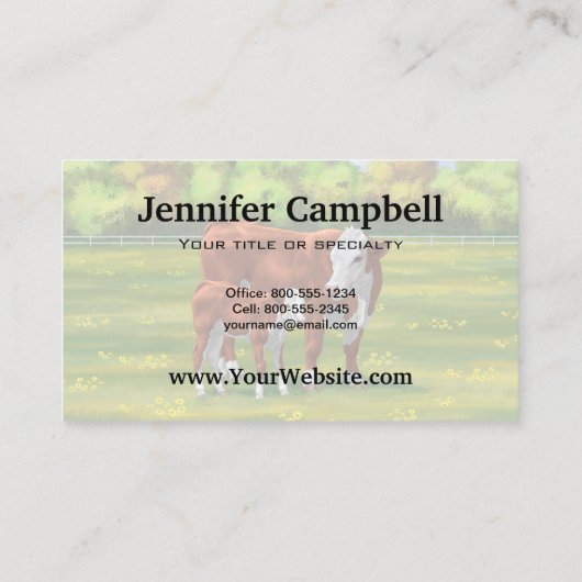 Hereford-Koe en Cute Calf in zomerperiode Visitekaartje (Achterkant)