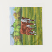 Hereford-Koe en Cute Calf in zomerperiode Wandkleed (Voorkant)