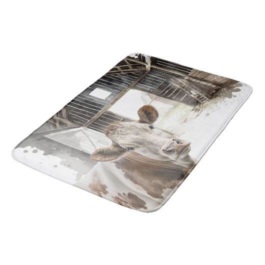 Hereford Koe en Rooster In Barn Badmat (Gekanteld)