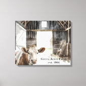 Hereford Koe en Rooster In Barn Canvas Afdruk (Voorkant)