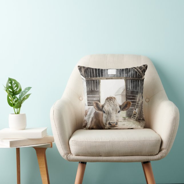 Hereford Koe en Rooster In Barn Kussen (Stoel)