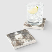 Hereford Koe en Rooster In Barn Stenen Onderzetter (Zijkant)