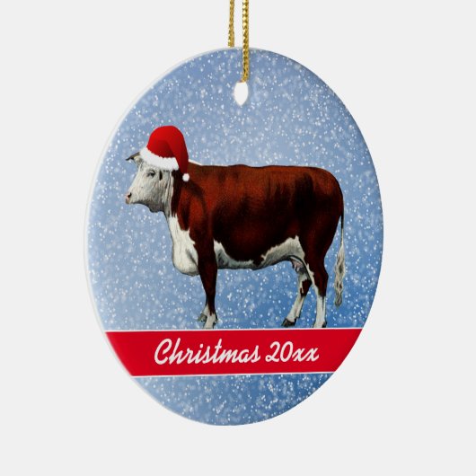 Hereford Koe en Santa Hat Ceramic Ornament (Rechts)