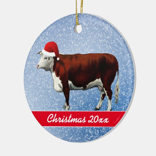 Hereford Koe en Santa Hat Ceramic Ornament (Links)