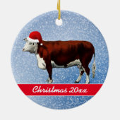 Hereford Koe en Santa Hat Ceramic Ornament (Achterkant)