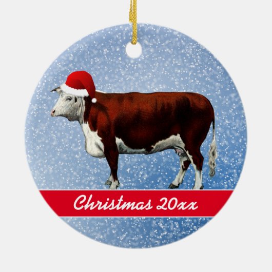 Hereford Koe en Santa Hat Ceramic Ornament (Achterkant)