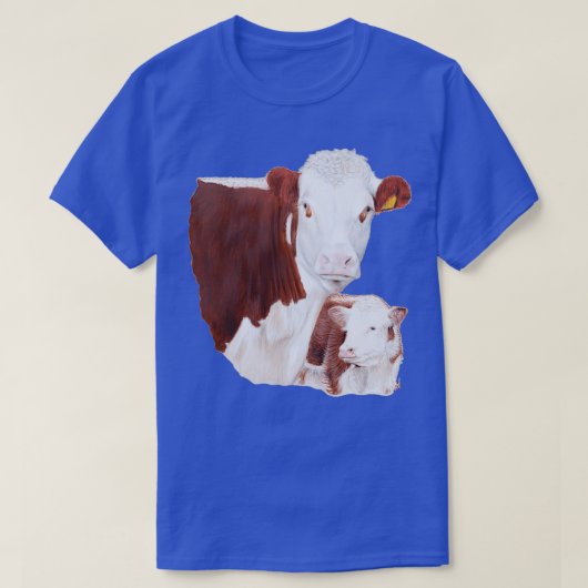 Hereford-Koe met Calf-schilderen T-shirt (Design voorkant)