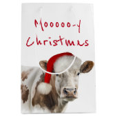 Hereford Koe met Santa Pet Medium Cadeauzakje (Voorkant)