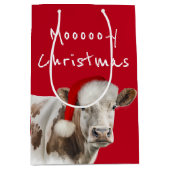 Hereford Koe met Santa Pet op rood Medium Cadeauzakje (Voorkant)