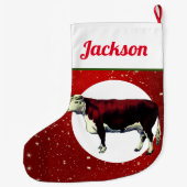 Hereford Koe op Starry Red Grote Kerstsok (Achterkant)