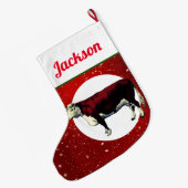 Hereford Koe op Starry Red Grote Kerstsok (Achterkant (Hangend))