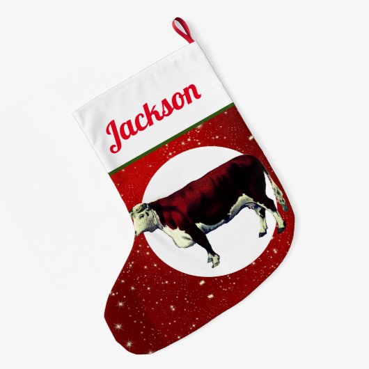  Hereford Koe op Starry Red Grote Kerstsok (Achterkant (Hangend))