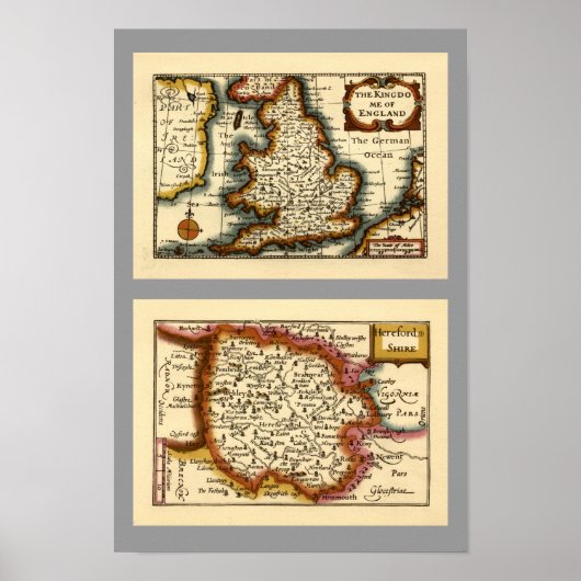 Herefordshire County Map, Engeland Poster (Voorkant)