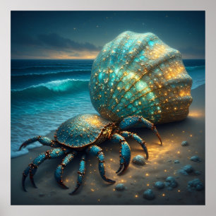 Heremietkreeft met Glanzende Zeeschelp Poster