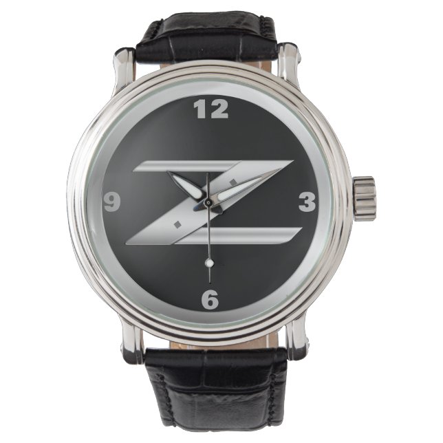 Heren 350Z zwarte leren horloge (Voorkant)