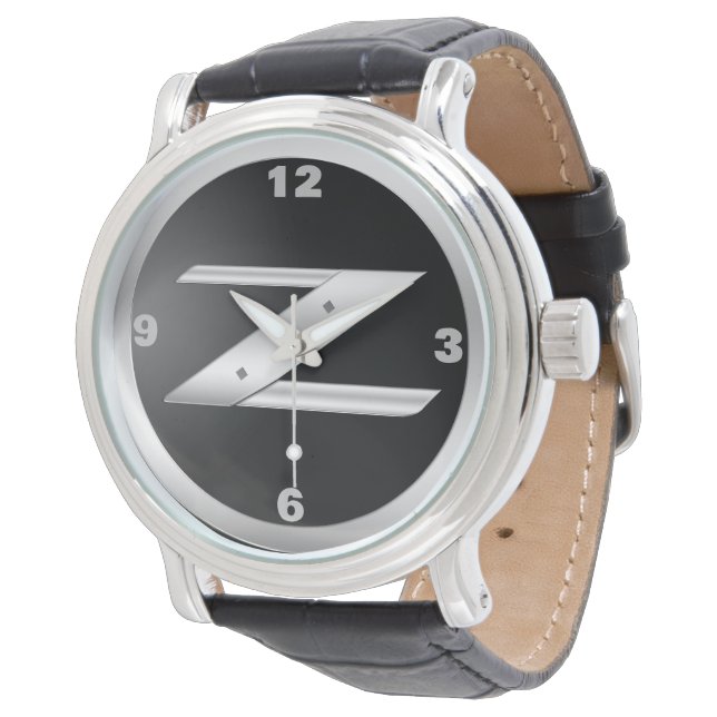 Heren 350Z zwarte leren horloge (Gekanteld)