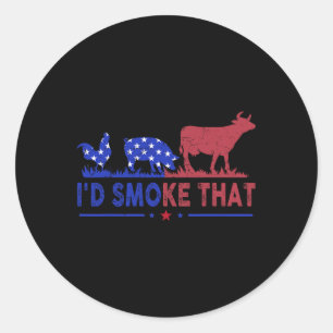 Heren 4 juli Ik zou die Bbq-shirt Usa-vlag roken Ronde Sticker