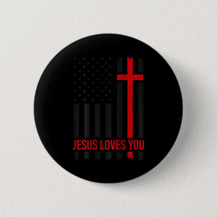 Heren Amerikaanse Vlag Jezus Houdt Van Jou Christe Ronde Button 5,7 Cm