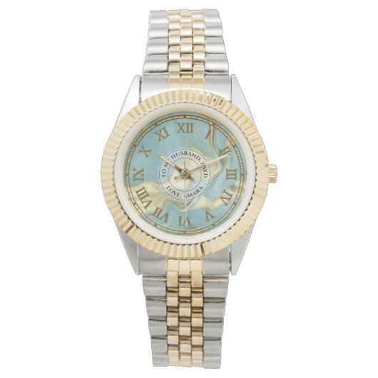 Heren Aqua Marble Romeinse cijferen horloge – Eid (Voorkant)