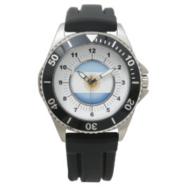 Heren Argentinië Vlag Kroon Zwart Rubberen Horloge
