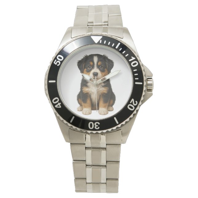 Heren Australian Shepherd SS Armband Horloge (Voorkant)