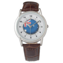 Heren Australië Vlag Bruine Leren Band Horloge