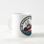 Heren Basic "Raised by the Tide" Grafisch T-shirt Koffiemok (Voorkant links)