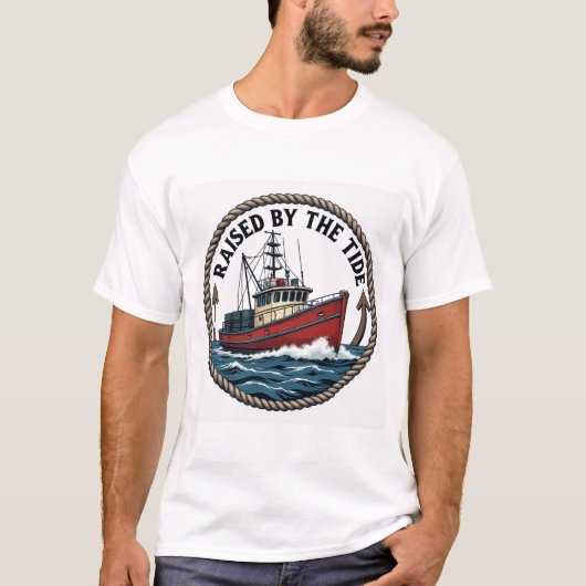 Heren Basic "Raised by the Tide" Grafische T-Shirt (Voorkant)