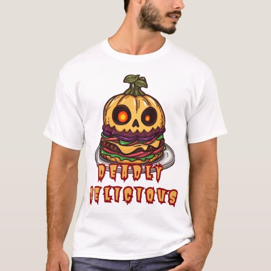 Heren Basic T-shirt Halloween Pompoen Burger (Voorkant)