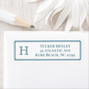 Heren blauw marine kantoorbriefpapier etiket