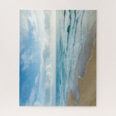 Heren blauwe golven die op zandstrand draaien, fam legpuzzel (Verticaal)