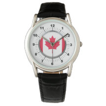 Heren Canada Vlag Kroon Zwart Leren Band Horloge
