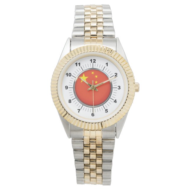 Heren China Flag Two-Tone Armband Horloge (Voorkant)
