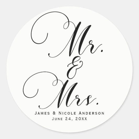 Heren & Dames Black White Script Huwelijksgunst Ronde Sticker (Voorkant)