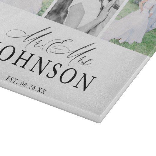 Heren & Dames Fotocollage Modern Monogram Snijplank (Hoek)