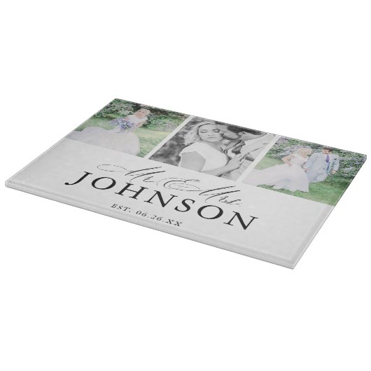 Heren & Dames Fotocollage Modern Monogram Snijplank (Hoek)