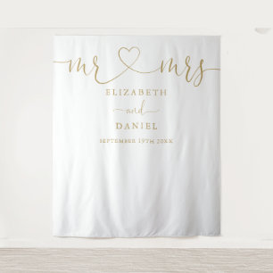 Heren Dames Gouden Hart Script Huwelijksfoto Achte Wandkleed